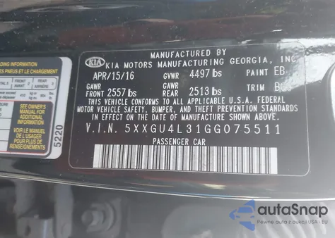 2016 Kia Optima Ex from USA, damaged, VIN 5XXGU4L31GG075511